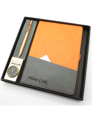 Signator® Codex | N198 Kişiye Özel Defterli Set - Isme Özel Turuncu Kalem + Isme Özel Turuncu Defter + Isme Özel Gold Çakmak| Isme Özel Kutusunda Hediyelik Set