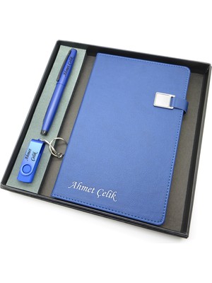 Signator® Codex | N339 Kişiye Özel Defterli Set - Isme Özel Mavi Kalem + Isme Özel Mavi Defter + Isme Özel 32 GB USB Bellek | Isme Özel Kutusunda Hediyelik Set