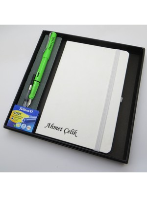 Signator® Codex | N318 Kişiye Özel Defterli Set - Isme Özel Yeşil Dolma Kalem + Isme Özel Beyaz Defter + Yedek Kartuş| Isme Özel Kutusunda Hediyelik Set