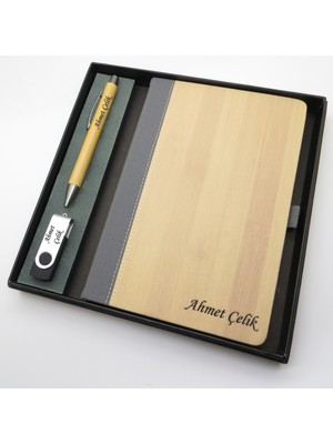 Signator® Codex | N216 Kişiye Özel Defterli Set - Isme Özel Bambu Kalem + Isme Özel Bambu Defter Isme Özel 32 GB USB Bellek | Isme Özel Kutusunda Hediyelik Set