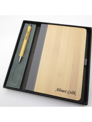 Signator® Codex | N215 Kişiye Özel Defterli Set - Isme Özel Bambu Kalem + Isme Özel Bambu Defter | Isme Özel Kutusunda Hediyelik Set