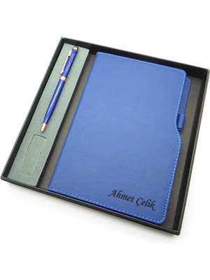 Signator® Codex | N156 Kişiye Özel Defterli Set - Isme Özel Mavi Kalem + Isme Özel Mavi Defter | Isme Özel Kutusunda Hediyelik Set