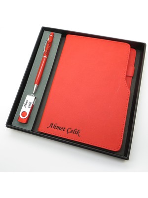 Signator® Codex | N167 Kişiye Özel Defterli Set - Isme Özel Kırmızı Kalem + Isme Özel Kırmızı Defter + Isme Özel 32 GB USB Bellek| Isme Özel Kutusunda Hediyelik Set