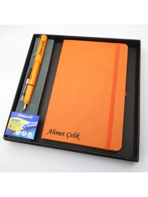 Signator® Codex | N311 Kişiye Özel Defterli Set - Isme Özel Turuncu Dolma Kalem + Isme Özel Turuncu Defter + Yedek Kartuş| Isme Özel Kutusunda Hediyelik Set