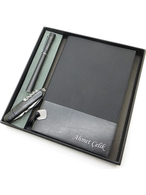 Signator® Codex | N154 Kişiye Özel Defterli Set - Isme Özel Siyah Kalem + Isme Özel Siyah Defter + Isme Özel Siyah Çakı | Isme Özel Kutusunda Hediyelik Set