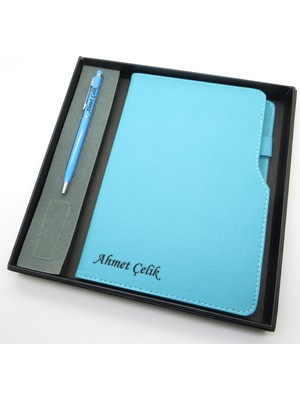Signator® Codex | N176 Kişiye Özel Defterli Set - Isme Özel Turkuaz Kalem + Isme Özel Turkuaz Defter | Isme Özel Kutusunda Hediyelik Set