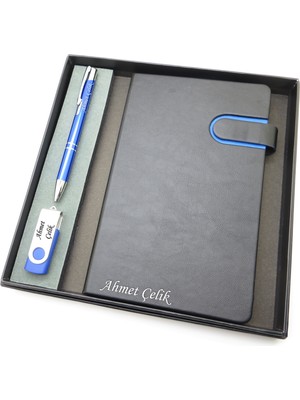 Signator® Codex | N294 Kişiye Özel Defterli Set - Isme Özel Mavi Kalem + Isme Özel Siyah Defter + Isme Özel 32 GB USB Bellek| Isme Özel Kutusunda Hediyelik Set