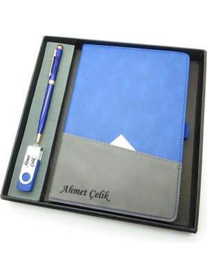 Signator® Codex | N188 Kişiye Özel Defterli Set - Isme Özel Mavi Kalem + Isme Özel Mavi Defter + Isme Özel 32 GB USB Bellek| Isme Özel Kutusunda Hediyelik Set