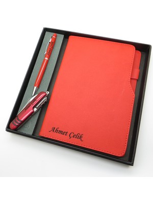 Signator® Codex | N169 Kişiye Özel Defterli Set - Isme Özel Kırmızı Kalem + Isme Özel Kırmızı Defter + Isme Özel Kırmızı Çakı | Isme Özel Kutusunda Hediyelik Set