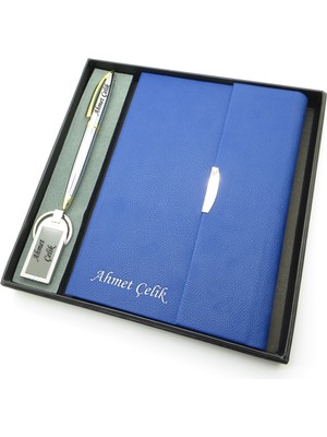 Signator® Codex | N232 Kişiye Özel Defterli Set - Isme Özel Mavi Kalem + Isme Özel Mavi Defter + Isme Özel Gümüş Çakmak | Isme Özel Kutusunda Hediyelik Set