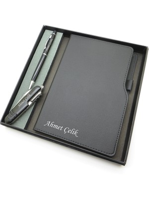 Signator® Codex | N174 Kişiye Özel Defterli Set - Isme Özel Siyah Kalem + Isme Özel Siyah Defter + Isme Özel Siyah Çakı | Isme Özel Kutusunda Hediyelik Set