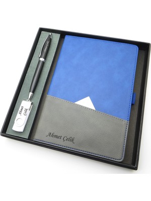 Signator® Codex | N366 Kişiye Özel Defterli Set - Isme Özel Siyah Kalem + Isme Özel Mavi Defter + Isme Özel 32 GB USB Bellek | Isme Özel Kutusunda Hediyelik Set