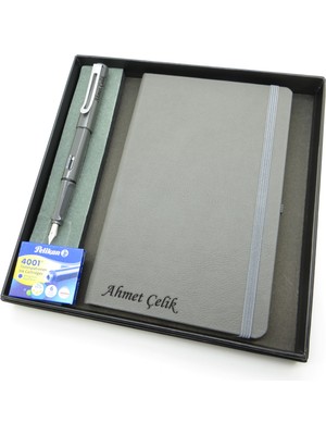 Signator® Codex | N299 Kişiye Özel Defterli Set - Isme Özel Gri Dolma Kalem + Isme Özel Gri Defter + Yedek Kartuş| Isme Özel Kutusunda Hediyelik Set
