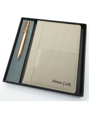 Signator® Codex | N278 Kişiye Özel Defterli Set - Isme Özel Rose Gold Kalem + Isme Özel Bej Defter | Isme Özel Kutusunda Hediyelik Set