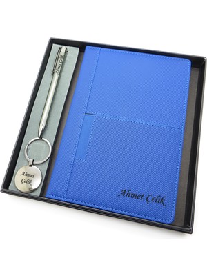 Signator® Codex | N273 Kişiye Özel Defterli Set - Isme Özel Gümüş Kalem + Isme Özel Mavi Defter + Isme Özel Anahtarlık| Isme Özel Kutusunda Hediyelik Set