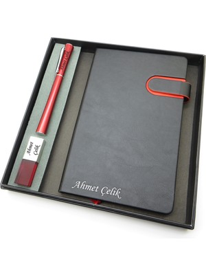 Signator® Codex | N288 Kişiye Özel Defterli Set - Isme Özel Kırmızı Kalem + Isme Özel Siyah Defter + Isme Özel 32 GB USB Bellek| Isme Özel Kutusunda Hediyelik Set