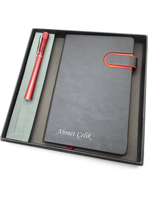Signator® Codex | N287 Kişiye Özel Defterli Set - Isme Özel Kırmızı Kalem + Isme Özel Siyah Defter | Isme Özel Kutusunda Hediyelik Set