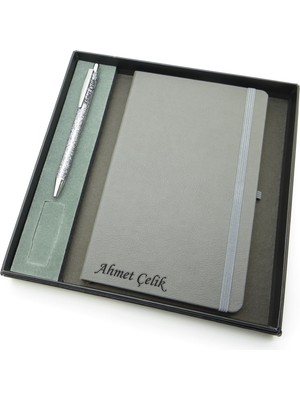 Signator® Codex | N256 Kişiye Özel Defterli Set - Isme Özel Gri Kalem + Isme Özel Gri Defter | Isme Özel Kutusunda Hediyelik Set