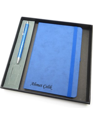 Signator® Codex | N267 Kişiye Özel Defterli Set - Isme Özel Mavi Kalem + Isme Özel Mavi Defter | Isme Özel Kutusunda Hediyelik Set