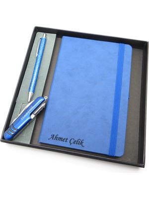 Signator® Codex | N269 Kişiye Özel Defterli Set - Isme Özel Mavi Kalem + Isme Özel Mavi Defter + Isme Özel Mavi Çakı| Isme Özel Kutusunda Hediyelik Set
