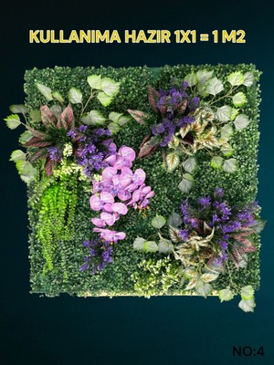 1 M2 Hazır Dikey Bahçe Duvar Dekorasyon Paneli Şimşir Panel Yapay Çiçek 1x1 Metre Model:4