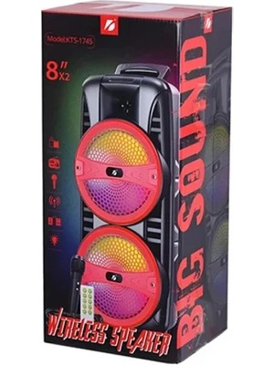 Kts Brk Teknoloji Kts-1745 8 Inch*Kablosuz Taşınabilir Açık Hoparlör Çift 8 Inç Kablolu Mikrofon İle Fm Radyo Usb Tf Kartı Tws Mp3 Müzik Oyuncu