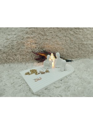 Taş Tozu Dekoratif Süs Eşyası Obje Biblo-Tepsili Aile Seti  Boyalı, Vernikli