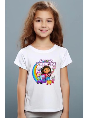 Gabby's Dollhouse Desen Baskılı Çocuk Unisex Siyah ve Beyaz Tshirt