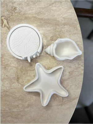 3'iü Dekoratif Hediye Seti | Deniz Temalı Dekoratif Eşya | Bardak Altlığı Set | Tabaklar