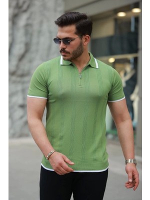 Defy Moda Erkek Fermuar Yakalı Kısa Kollu Tişört