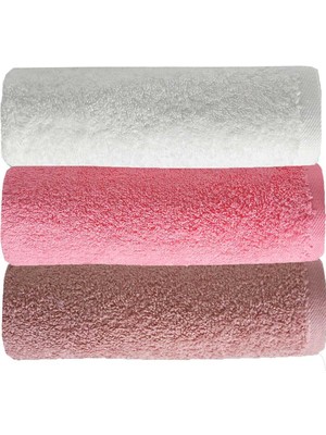 3 Lü Düz Renk El Yüz Havlu Seti %100 Pamuklu 50X90 cm Gül-Pembe-Beyaz
