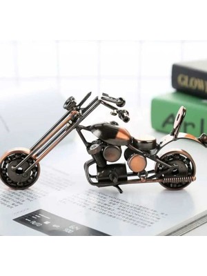 El Yapımı Vintage Demir Motorsiklet Modeli Ev-Ofis Için Dekoratif Metal Süs Küçük Boy