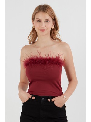 Basic Tüylü Straplez Crop Bluz