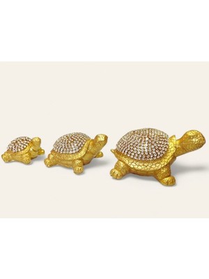 Polyester Dekoratif Kristal Taşlı 3 Lü Kaplumbağa Biblo