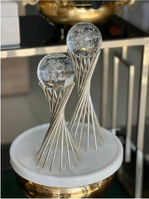 Dekoratif 2'li Set Hava Kabarcıklı Çapraz Ayaklı Küre Süs Eşya Biblo/ev-Ofis Dekoru/hediyelik Biblo