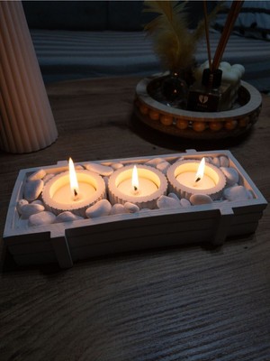 Tabaklı Beton Mumluk Tealight Dahil