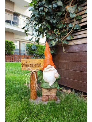 Welcome Cüce Heykel, Bahçe Dekorasyonu, Kapı Süsü, Balkon Biblo Dekor, Ev Hediyesi, Cüce Biblo