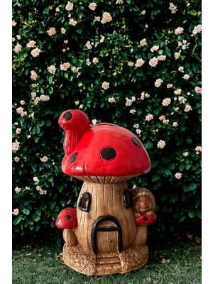 Dekoratif 40CM Mantar Ev Heykeli Bahçe Dekorasyonu Biblo