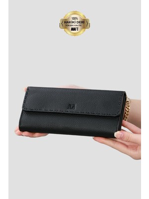 Deriza Hilton 8926 Hakiki Deri El Portföyü Cüzdan Siyah