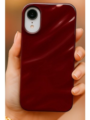 Apple iPhone Xr Kılıf Parlak Kabartmalı Dalga Tasarımlı Desenli Mürdüm Darbe Emici Silikon Kapak