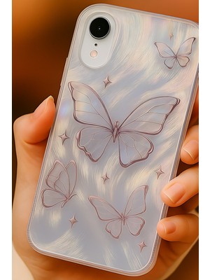 Apple iPhone Xr Kılıf Parlak Hologramlı Kelebek Desenli Darbe Emici Kamera Korumalı Renkli Silikon