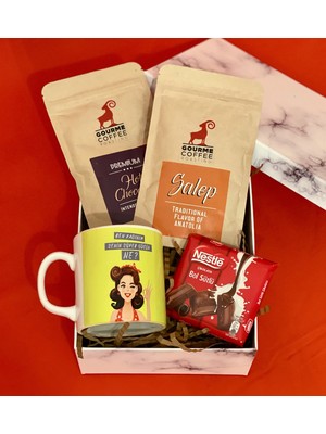 Giftmoda Özel Kutulu Ben Kadınım Senin Süper Gücün Ne Kupa Çikolata Sahlep & Sıcak Çikolata Hediye Seti