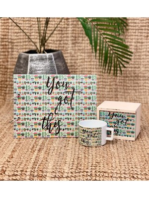 Giftmoda Kaktüs Motto Tasarımlı Albüm Ve Kutulu Kupa Set