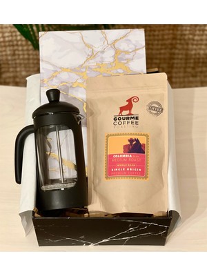 Giftmoda Altın Varak Tasarımlı Ajanda French Press & Filtre Kahveli Sevgiliye Hediye Seti