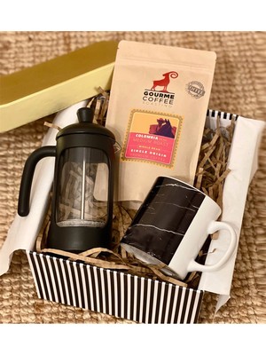 Giftmoda Siyah Mermer French Press & Filtre Kahveli Sevgiliye Hediye Seti