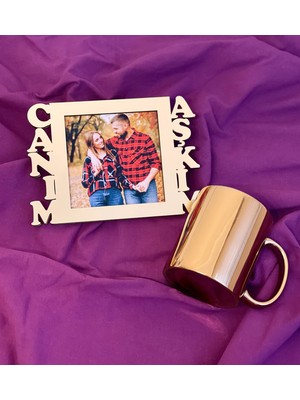 Giftmoda Canım Aşkım Fotoğraf Standlı Mdf Gold Çerçeve Ve Gold Kupa Set