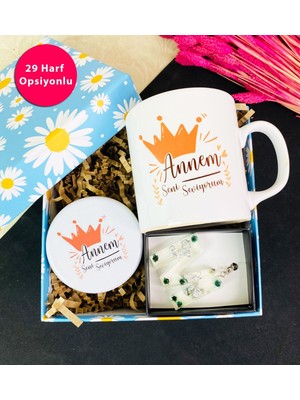 Giftmoda Çiçekli Epoksi Anahtarlık Ve Annem Seni Seviyorum Tasarımlı Kupa Set