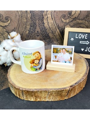 Canım Babam Tasarımlı Kupa ve Ahşap Fotoğraf Tutucu Set
