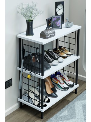 Barin Design 3 Raflı Metal Telli Çok Amaçlı Ayakkabılık ve Organizer Raf Kolay Kurulumlu, Çevir-Tak Sistem Raf