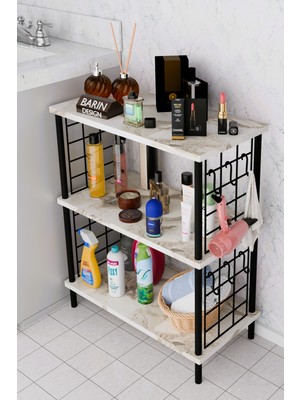 3raflı Telli Çevir Kur Çok Amaçlı Banyo Rafı Dolabı Metal Gövdeli Organizer Düzenleyici Saklama Rafı